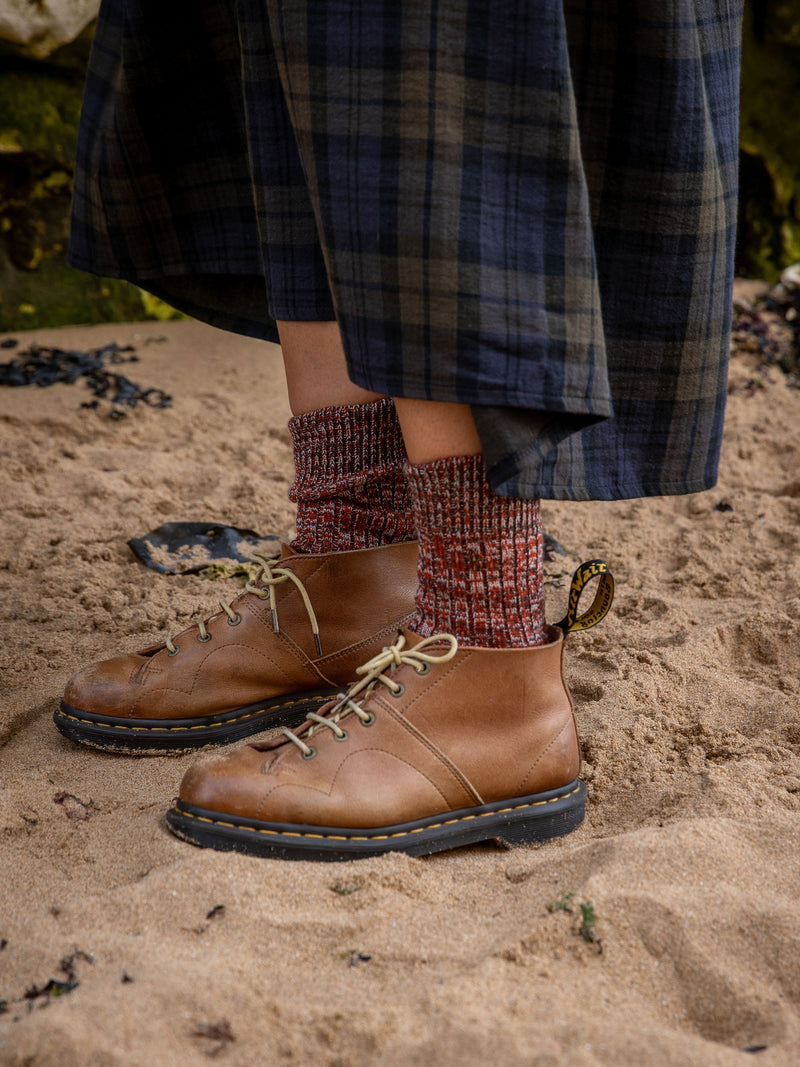 British Made Merino Wool Faltering Stripe Socks in Rust