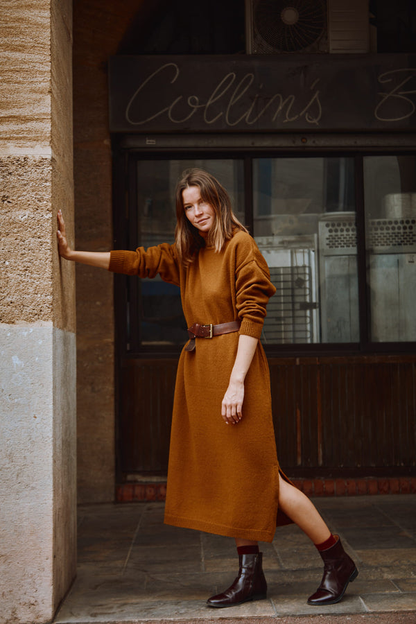 FREYA Wool Dress in Amber - 100% Cruelty Free Merino Wool - L'Envers