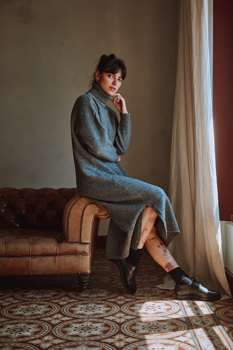 FREYA Wool Dress in Ash Grey - 100% Cruelty Free Merino Wool - L'Envers