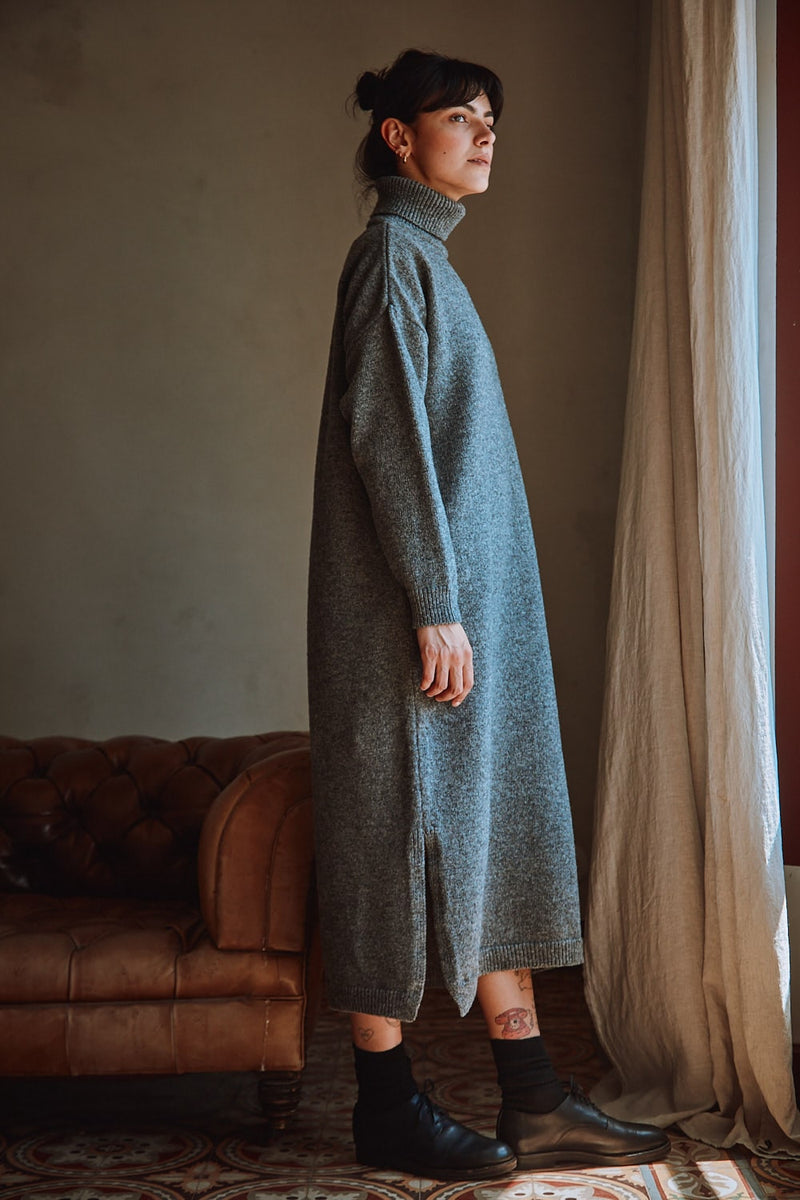 FREYA Wool Dress in Ash Grey - 100% Cruelty Free Merino Wool - L'Envers