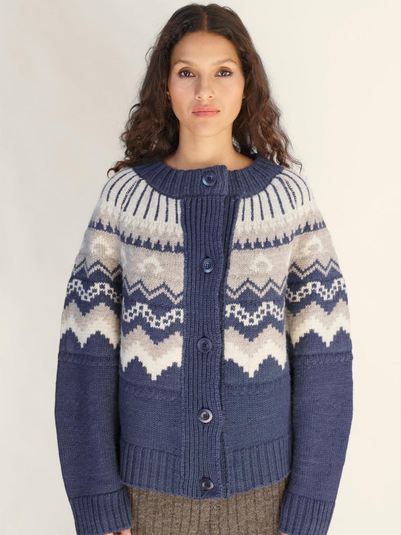 Fleetwood Cardigan in Sloe with Mist & Ecru