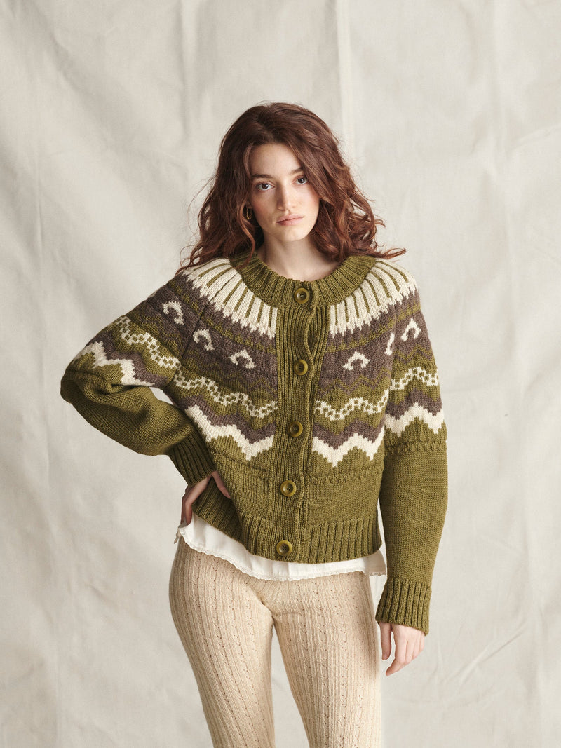 Fleetwood Cardigan in Forest with Ecru & Peat