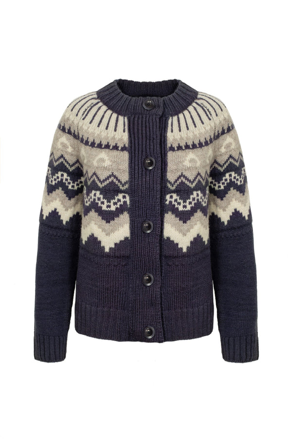 Fleetwood Cardigan in Sloe with Mist & Ecru