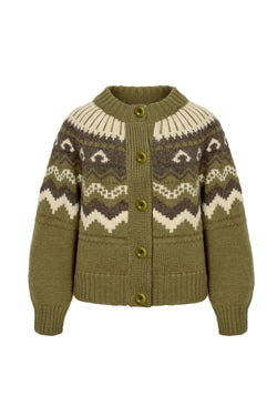 Fleetwood Cardigan in Forest with Ecru & Peat