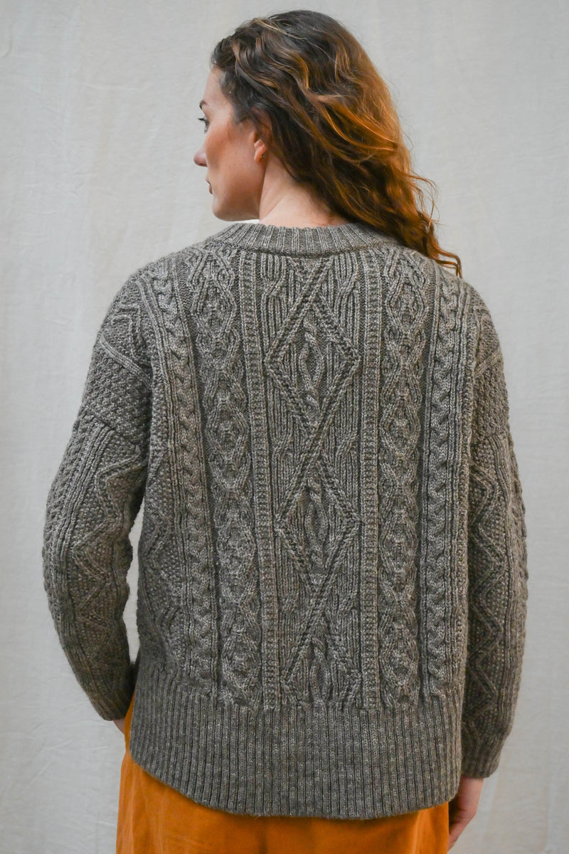 The Freyja British Wool Cable Sweater in Steel Grey