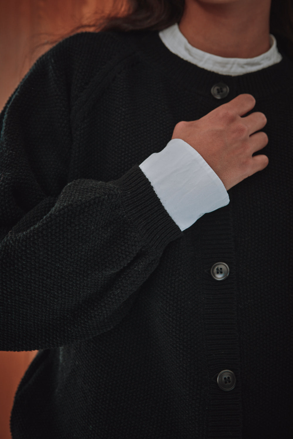 GABY Balloon-Sleeve Cardigan in Merino Wool - Black