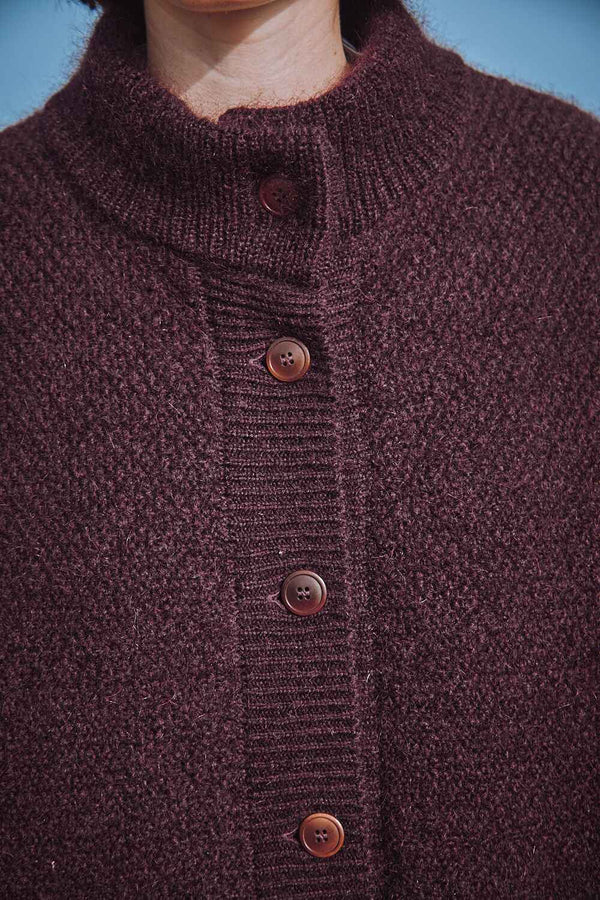 GEORGE High-Neck Cardigan Jacket in Plum - Natural Merino-Mohair Wool - L'Envers