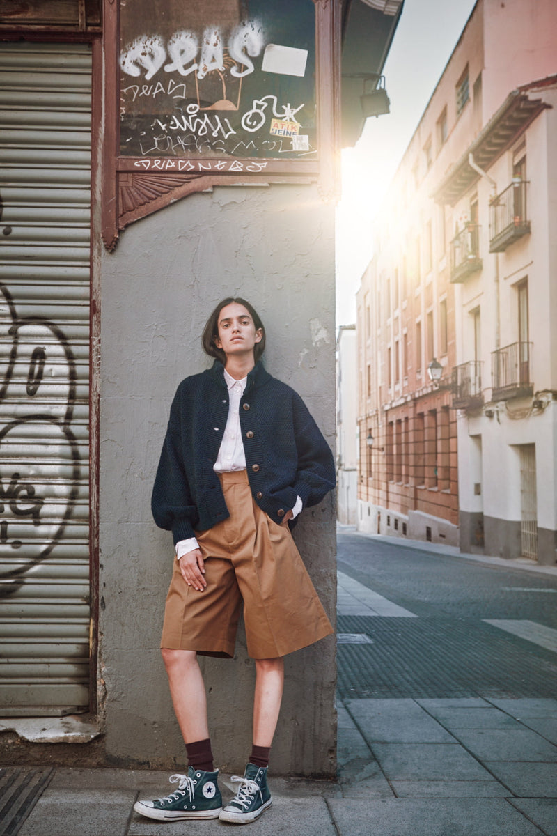 GEORGE High-Neck Cardigan Jacket in Yak-Merino Wool - Midnight Blue