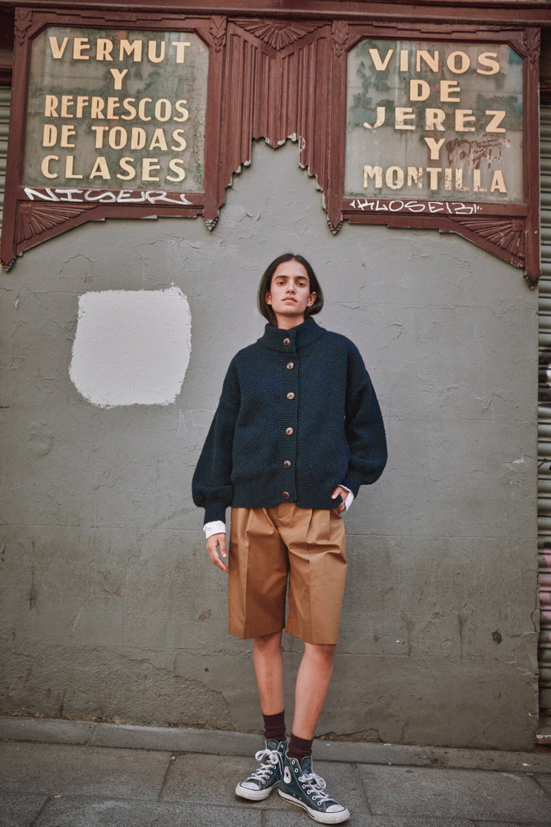 GEORGE High-Neck Cardigan Jacket in Yak-Merino Wool - Midnight Blue