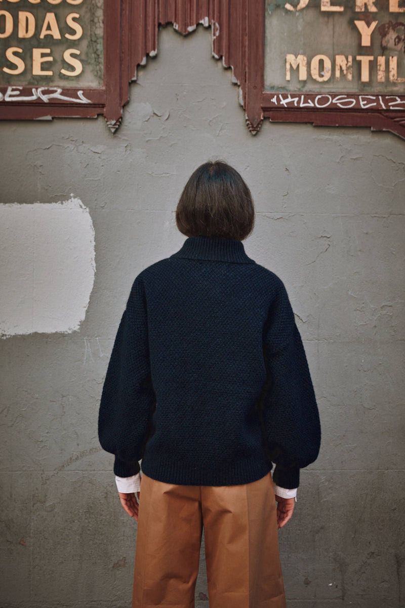 GEORGE High-Neck Cardigan Jacket in Yak-Merino Wool - Midnight Blue