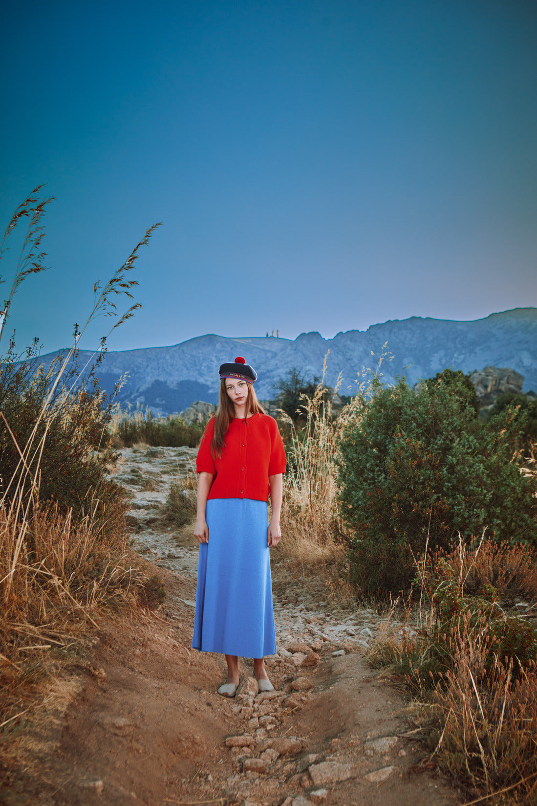 GILDA Long Skirt in Organic Cotton - Cyan Blue