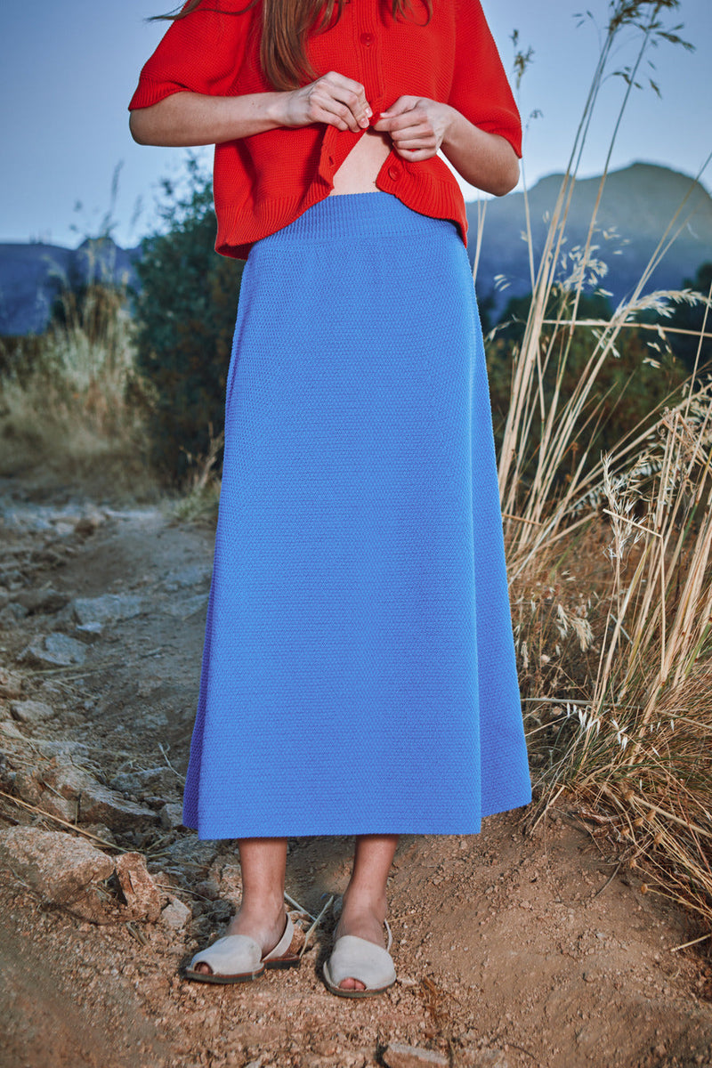 GILDA Long Skirt in Organic Cotton - Cyan - L'ENVERS
