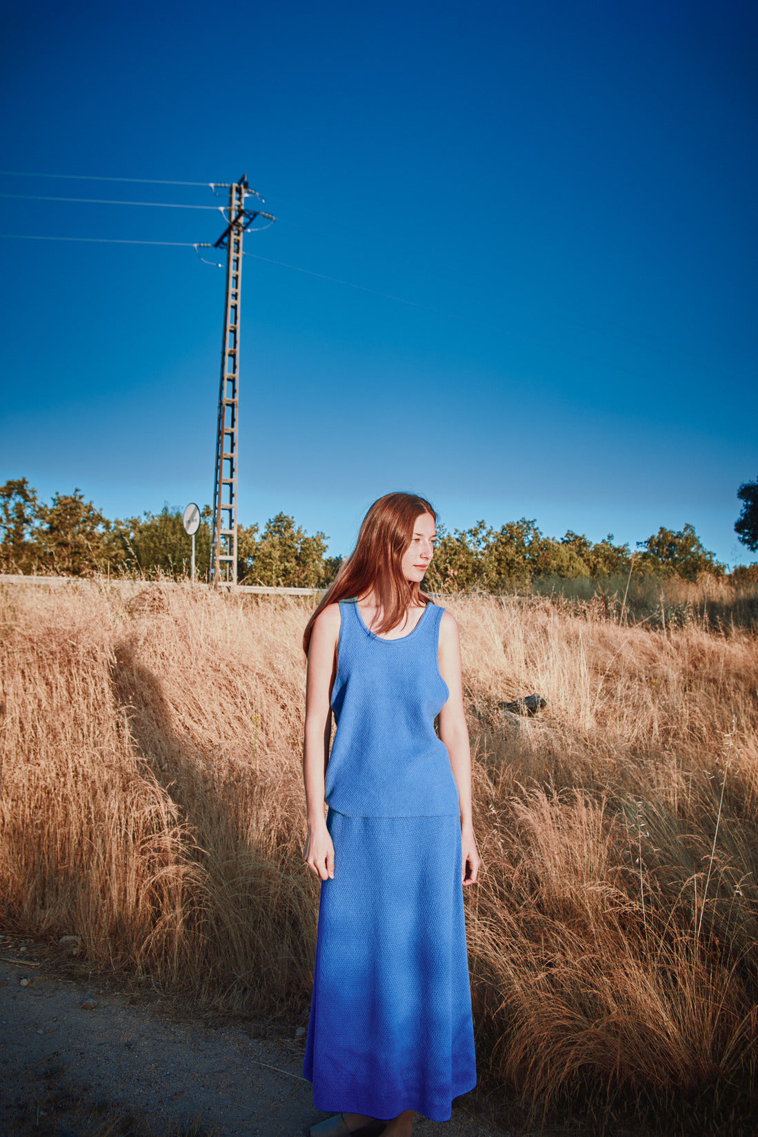 GILDA Long Skirt in Organic Cotton - Cyan Blue