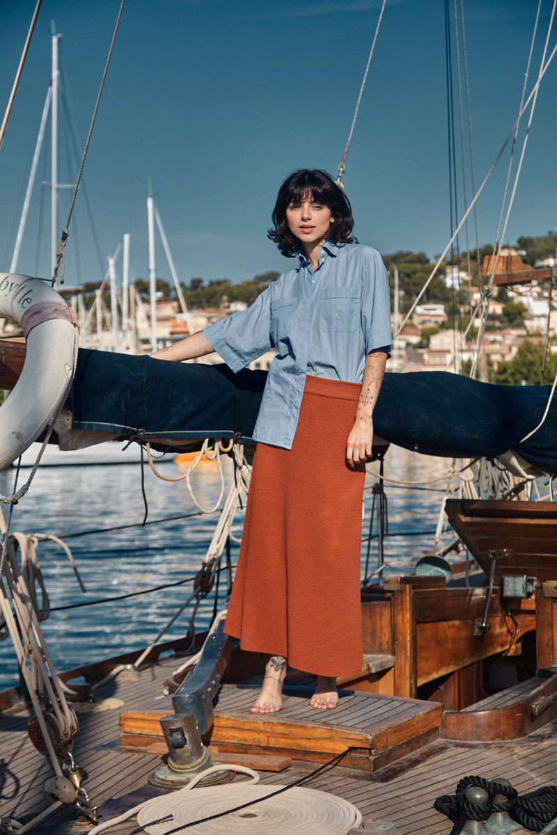 GILDA Long Skirt in Organic Cotton - Earth Red