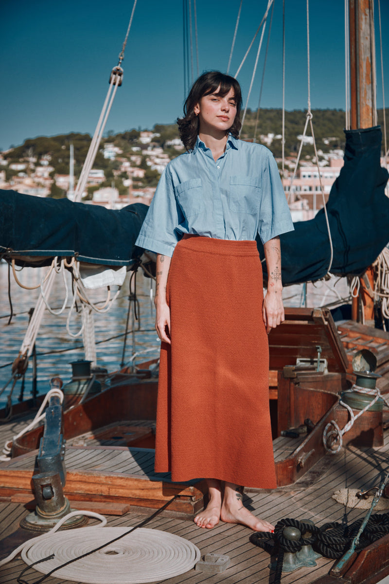 GILDA Flare Skirt in Organic Cotton - Earth Red