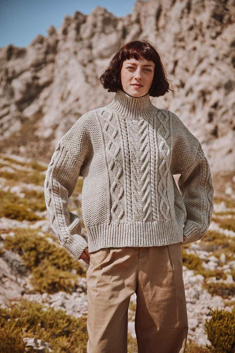 GWENAELLE Irish Cable Sweater in Merino Wool - Beige | L'Envers