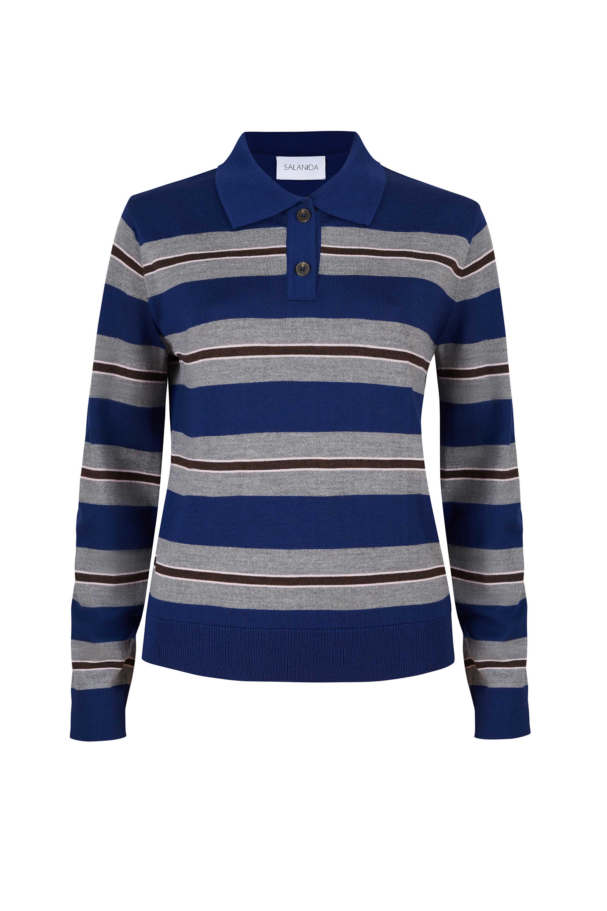 Galante 100% Merino Polo Top Navy Stripes
