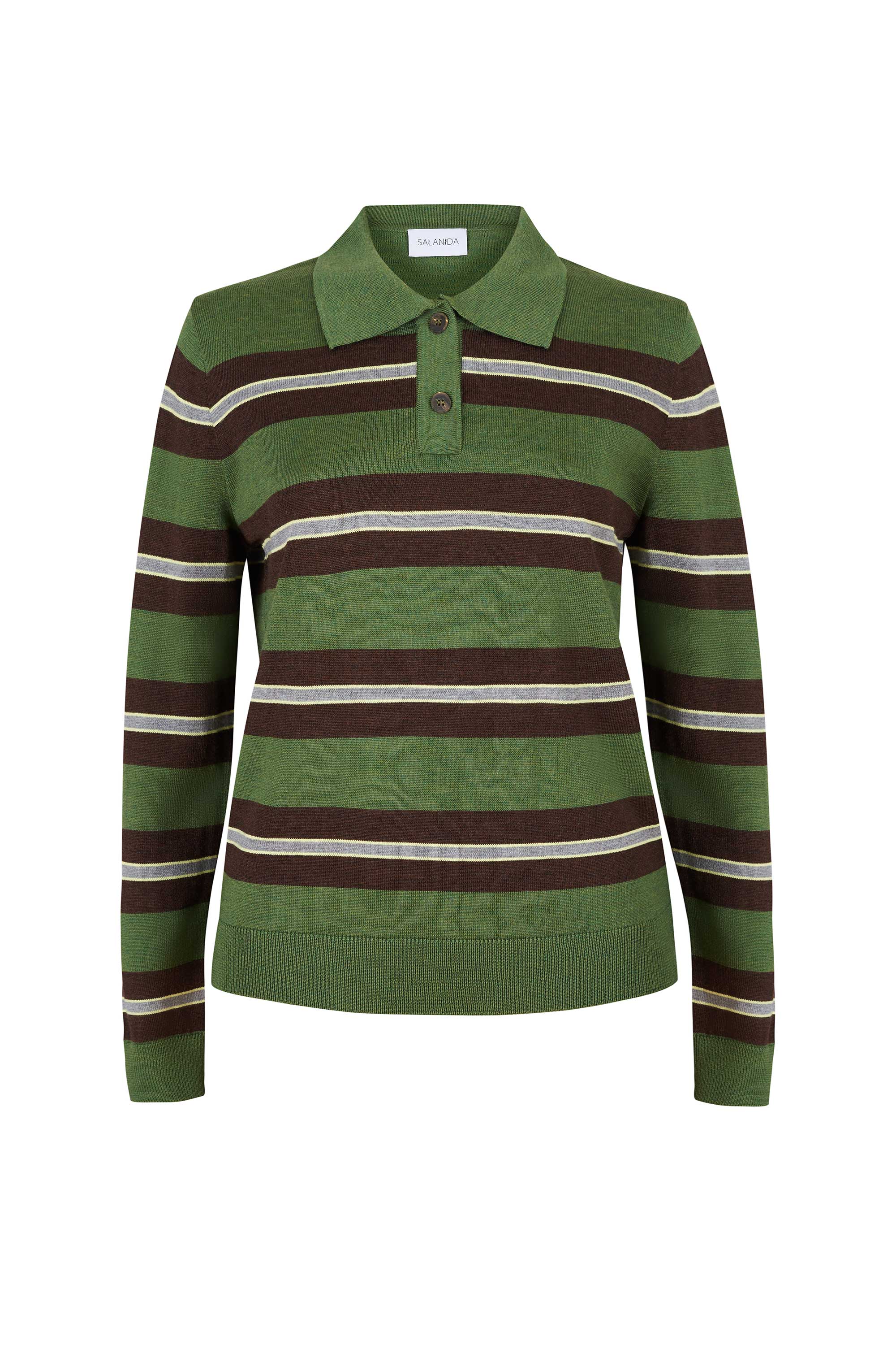 Galante 100% Merino Polo Top Olive Stripes