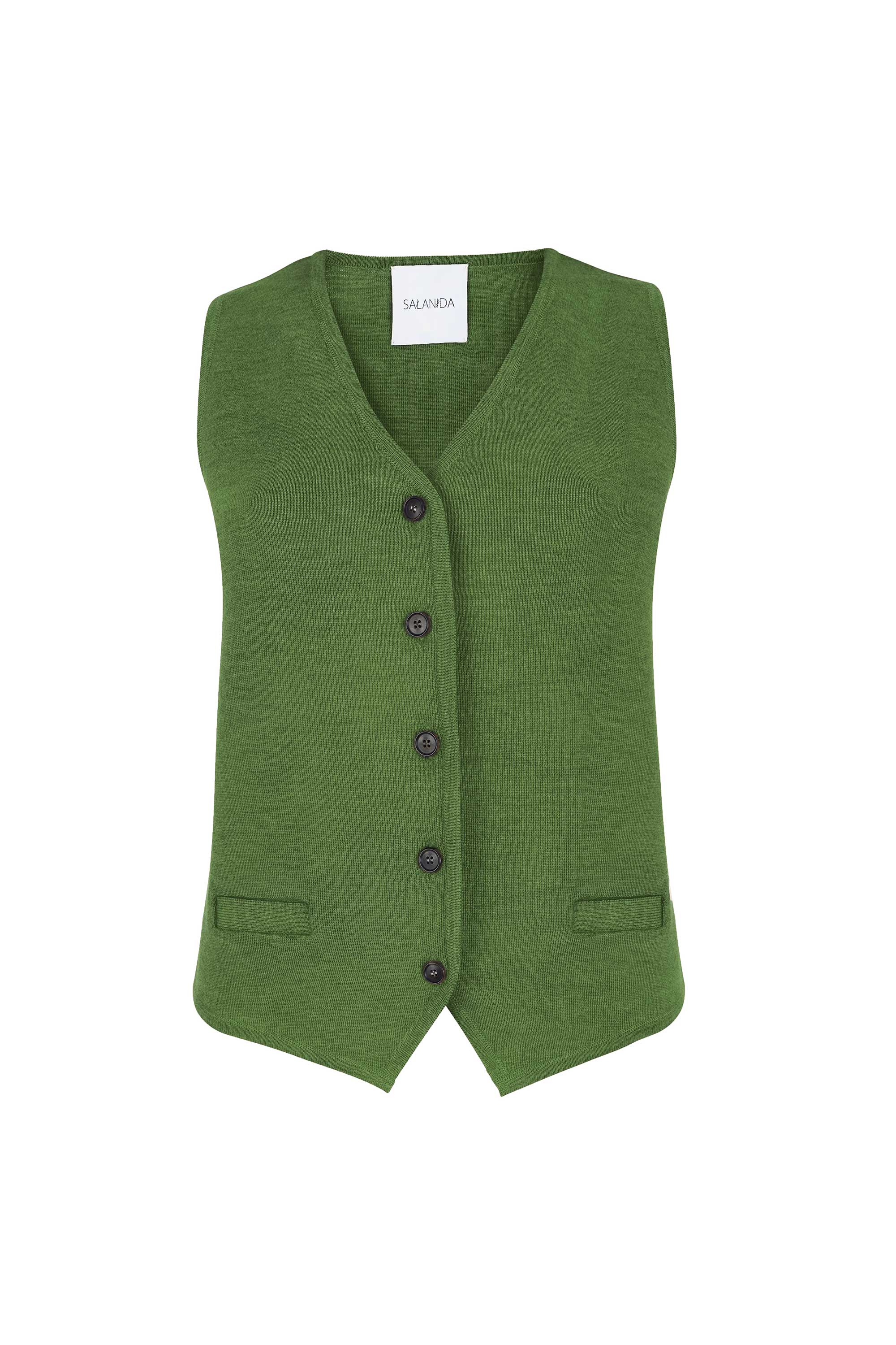 Galante Knitted 100% Merino Waistcoat Olive Green