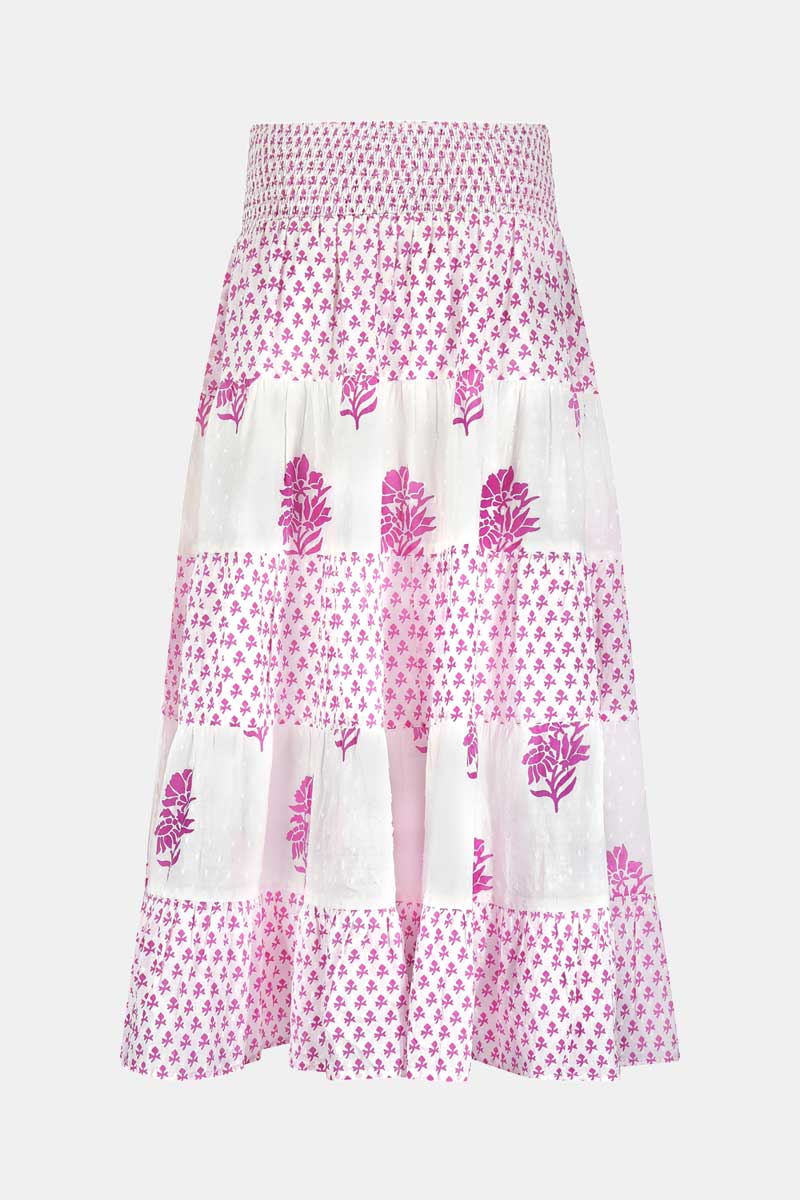 Flat shot back view of East Heritage Gigi White Cotton Tiered Skirt
