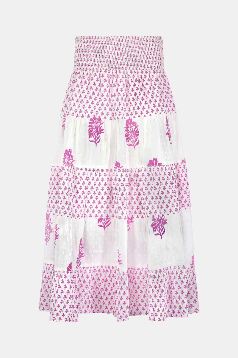 Flat shot front view of East Heritage Gigi White Cotton Tiered Skirt 