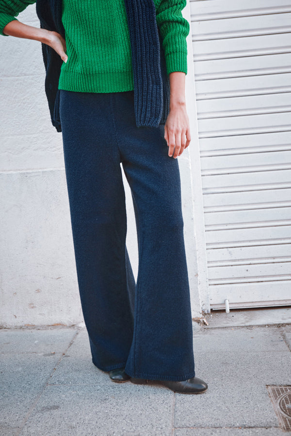 HELENE Knit Pants in Merino Wool - Navy - L'Envers