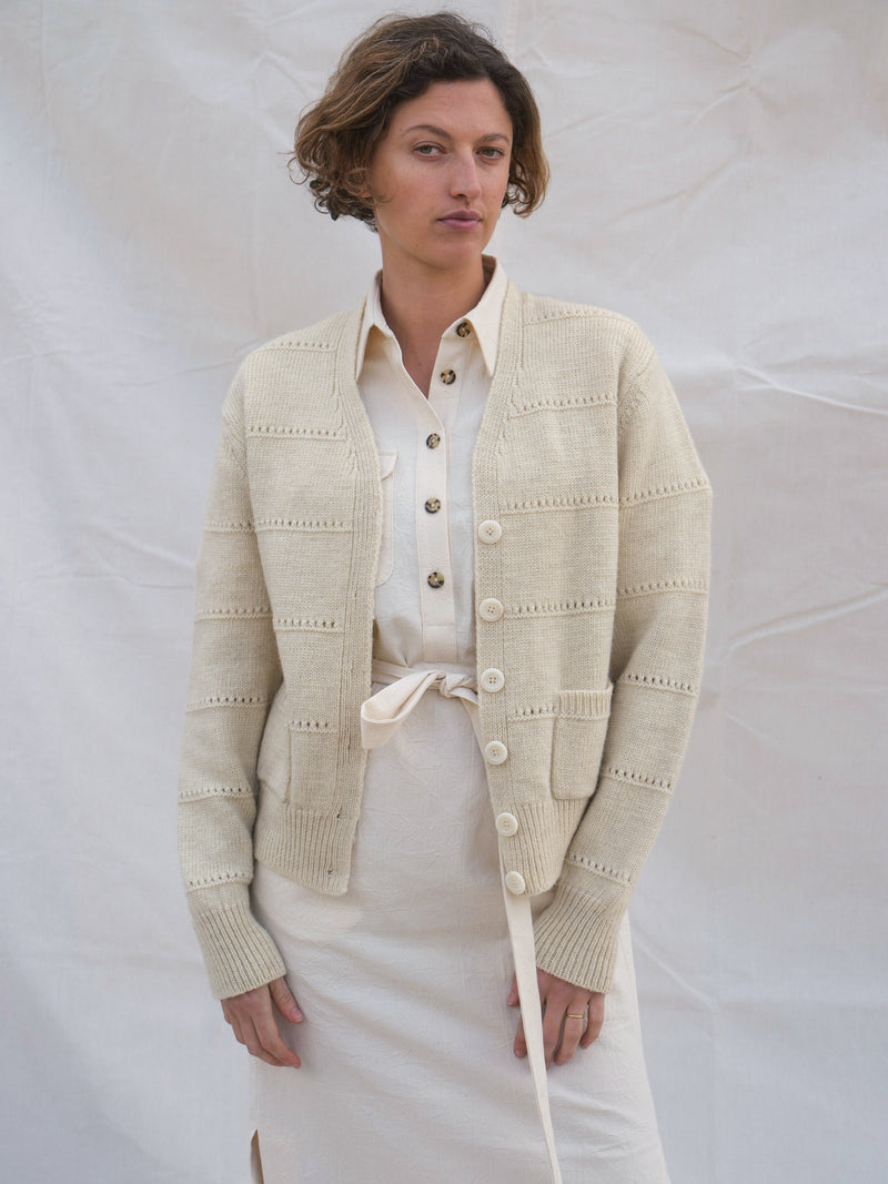Pendle Cardigan in Ecru Pointelle