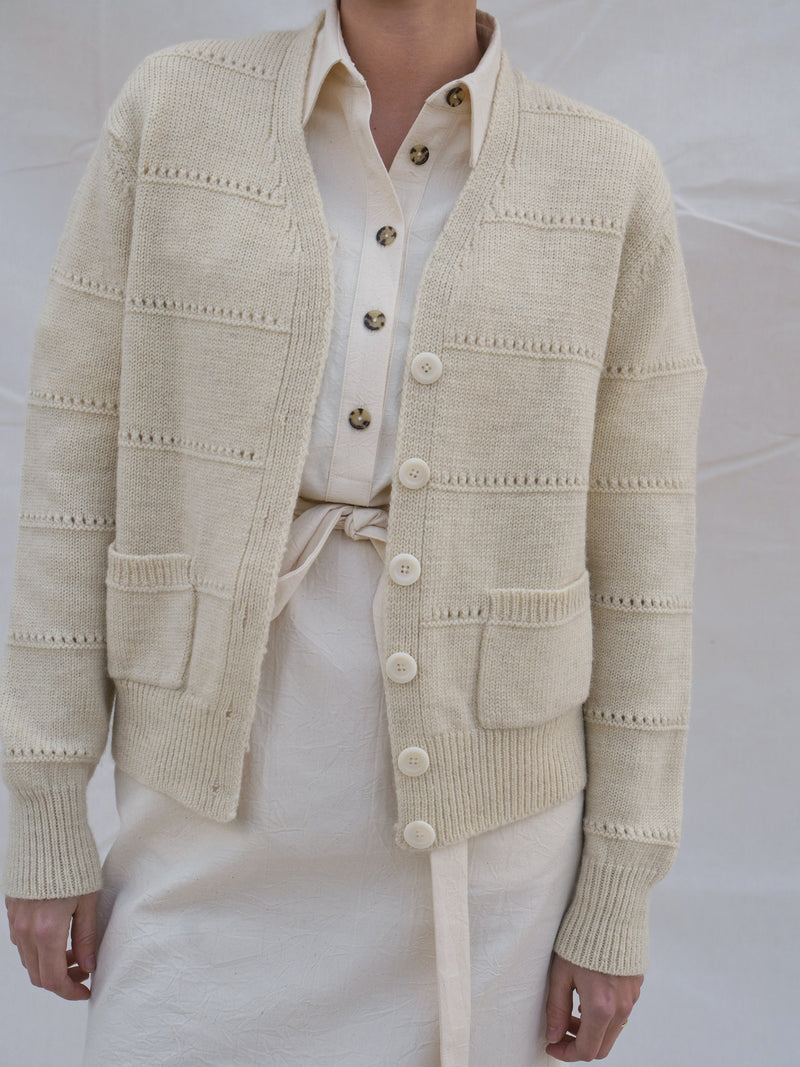 Pendle Cardigan in Ecru Pointelle