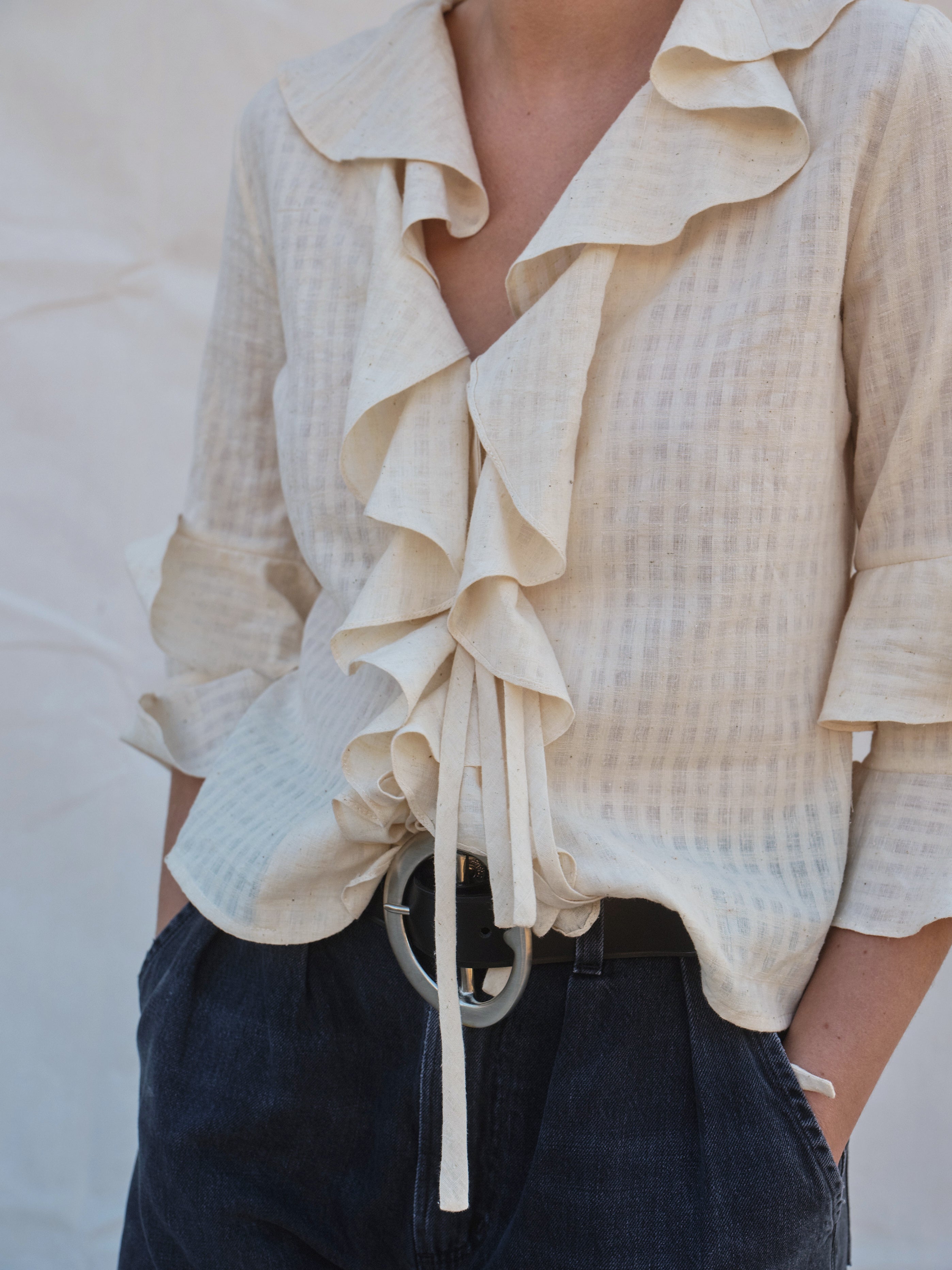 Foxglove Blouse in Cream Check