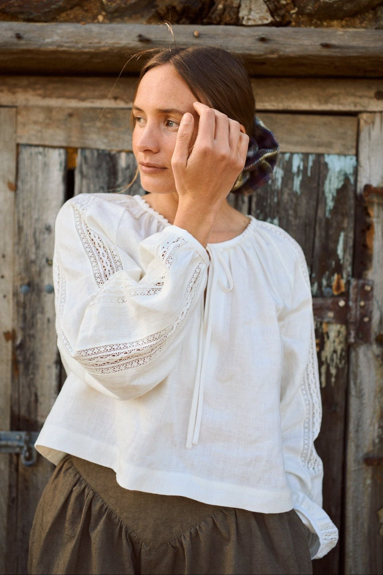 Bramley Blouse in Pearl Linen & English Lace