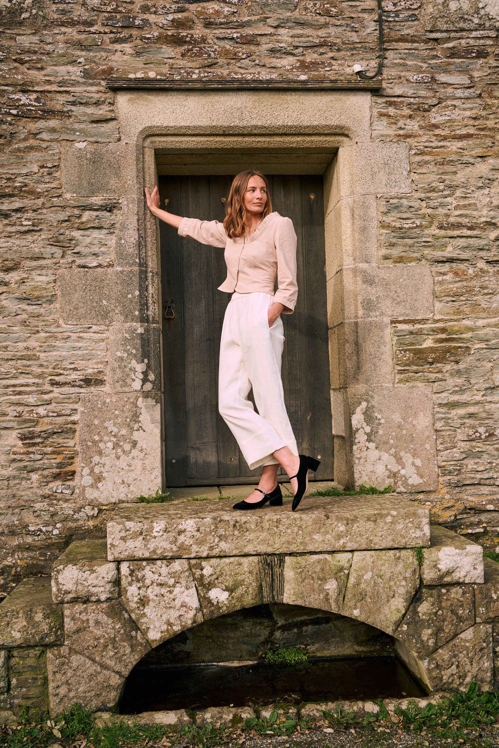 Bramley Trousers in Pearl Linen & English Lace