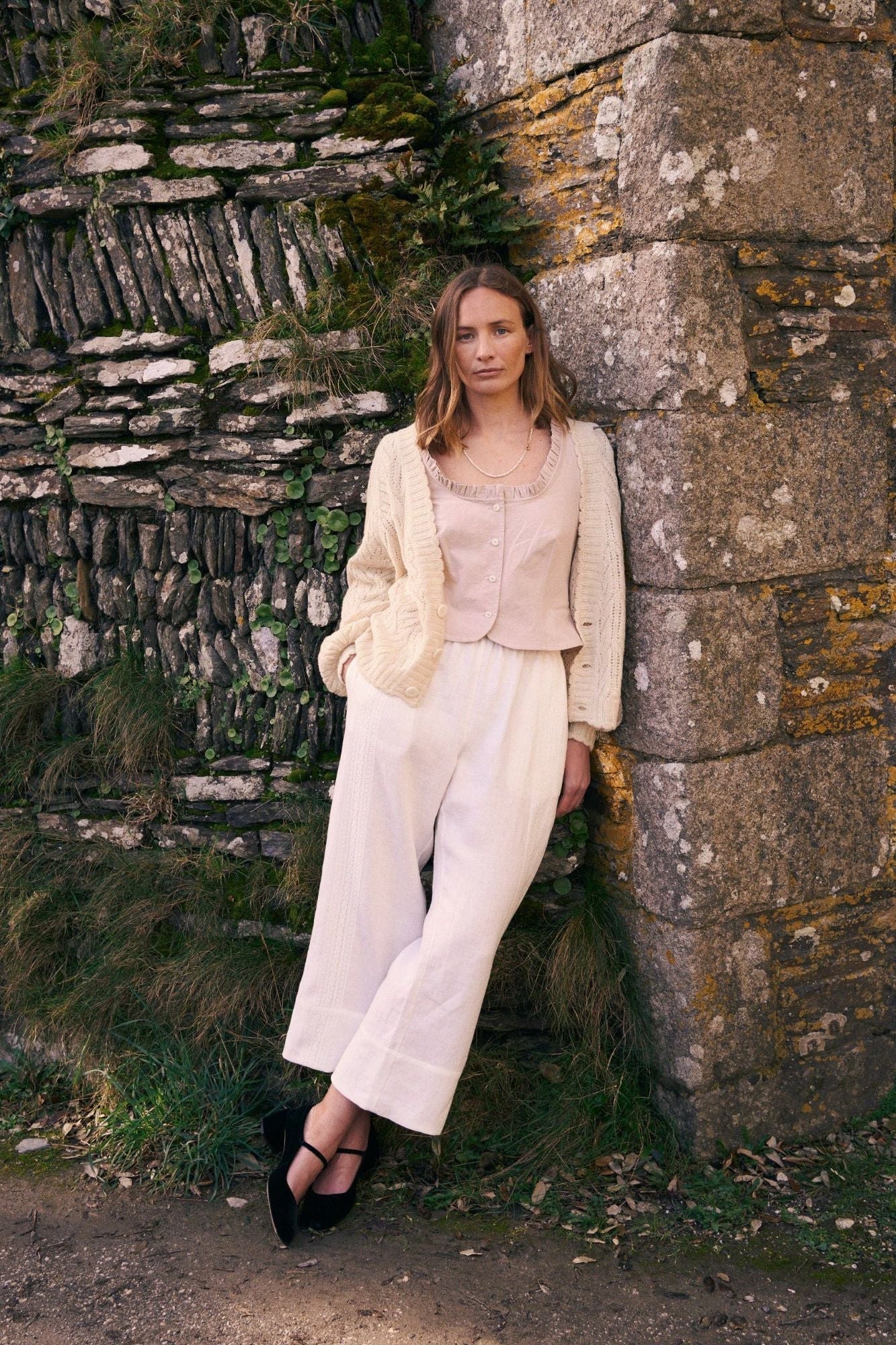 Bramley Trousers in Pearl Linen & English Lace