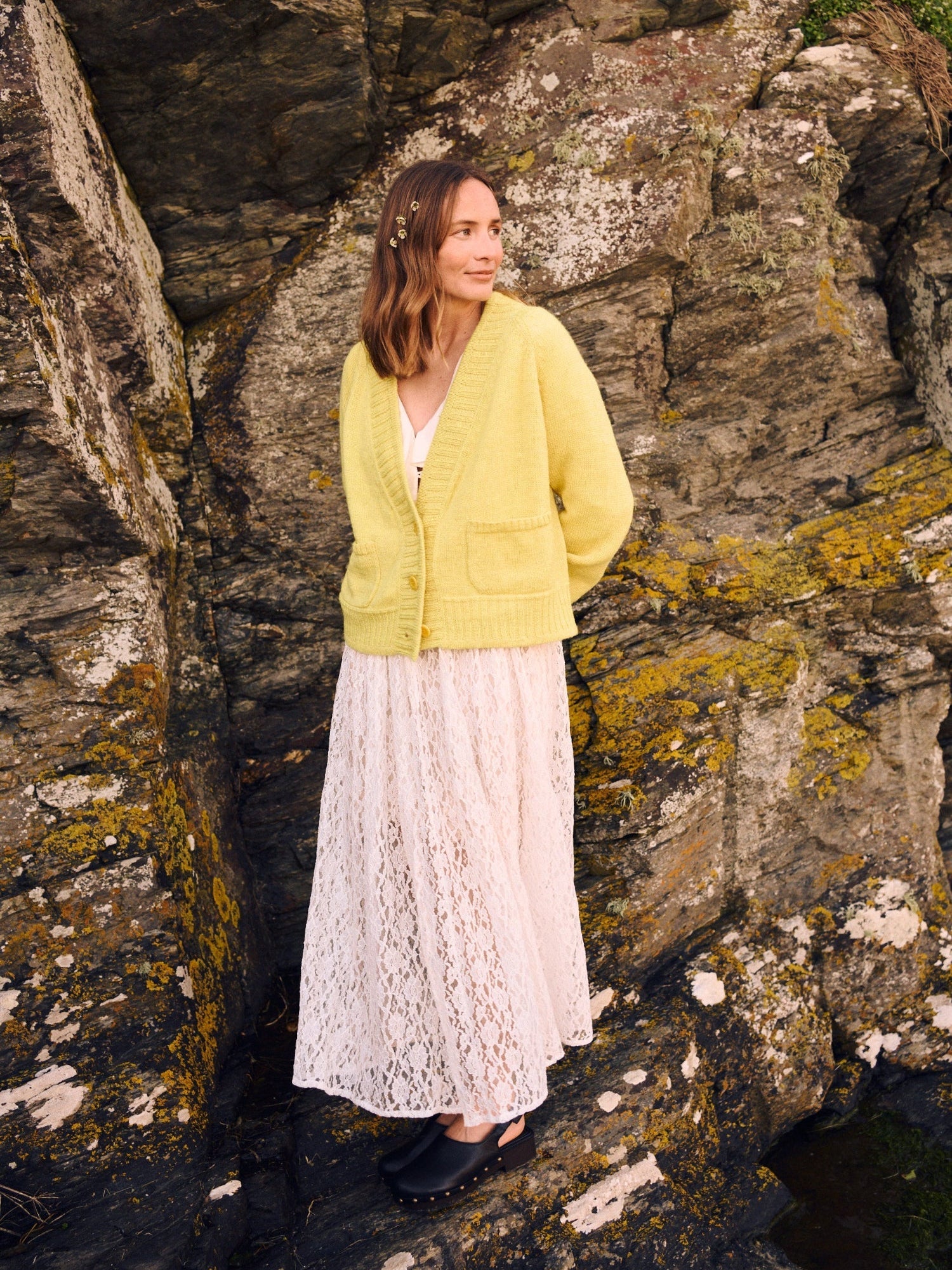 Ingleton Crop Cardigan in Lemon