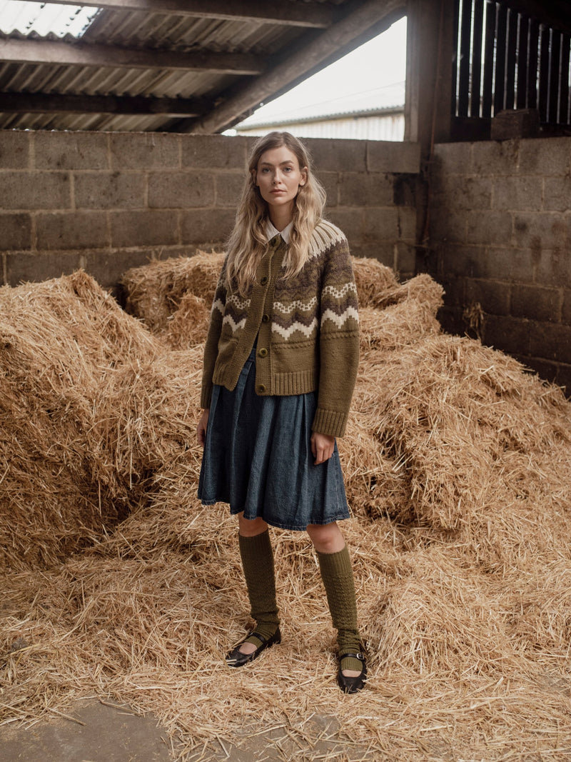 Fleetwood Cardigan in Moss with Ecru & Peat