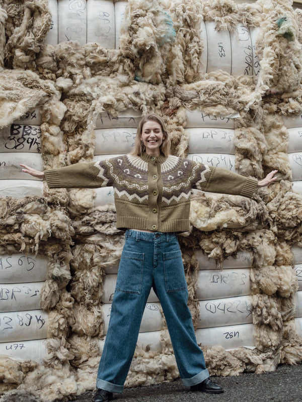 Fleetwood Cardigan in Moss with Ecru & Peat