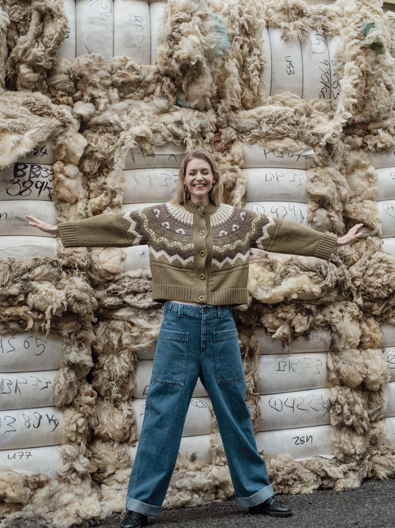 Fleetwood Cardigan in Moss with Ecru & Peat