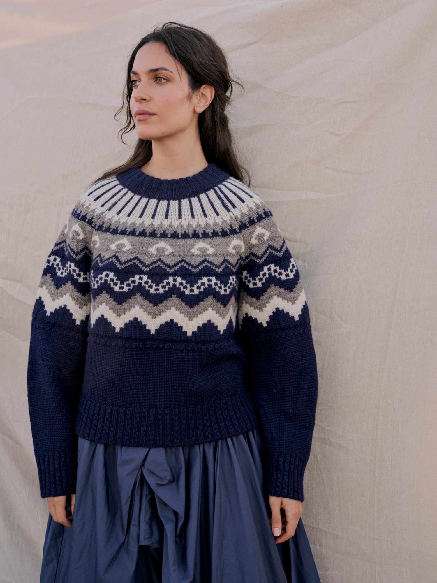 Fleetwood Jumper in Damson with Mist & Ecru