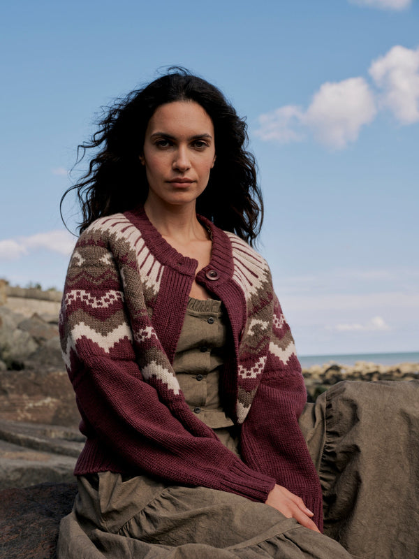 Fleetwood Cardigan in Plum with Loam & Ecru