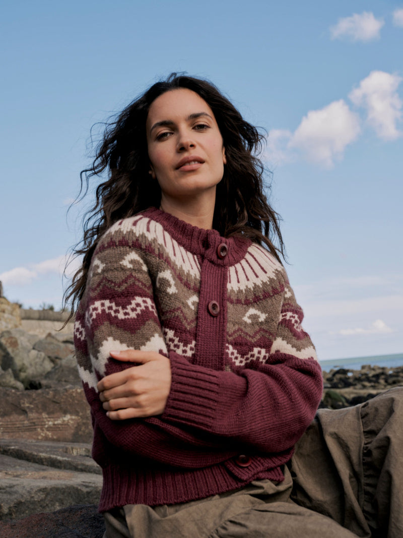 Fleetwood Cardigan in Plum with Loam & Ecru