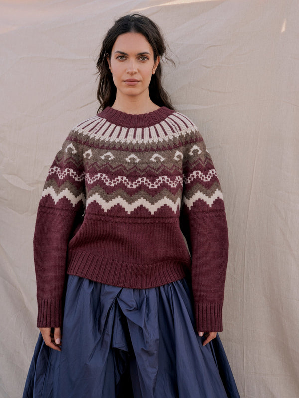 Fleetwood Jumper in Plum with Loam & Ecru