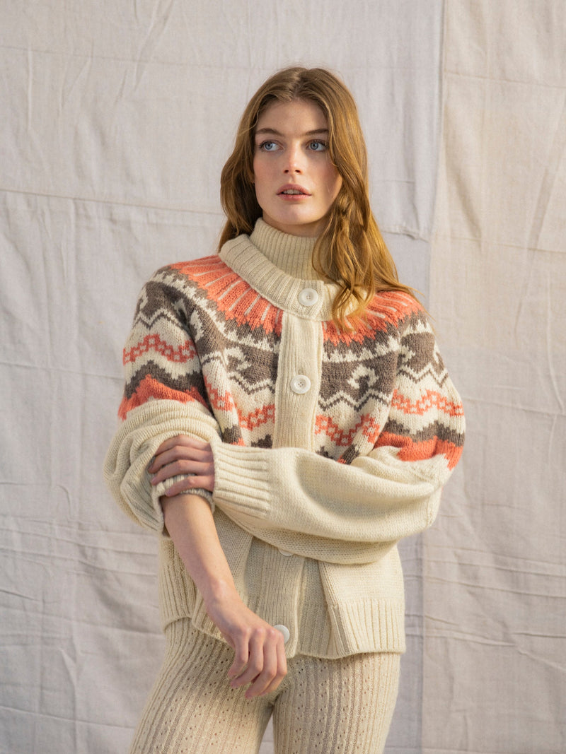 Fleetwood Cardigan in Ecru with Shrimp & Loam