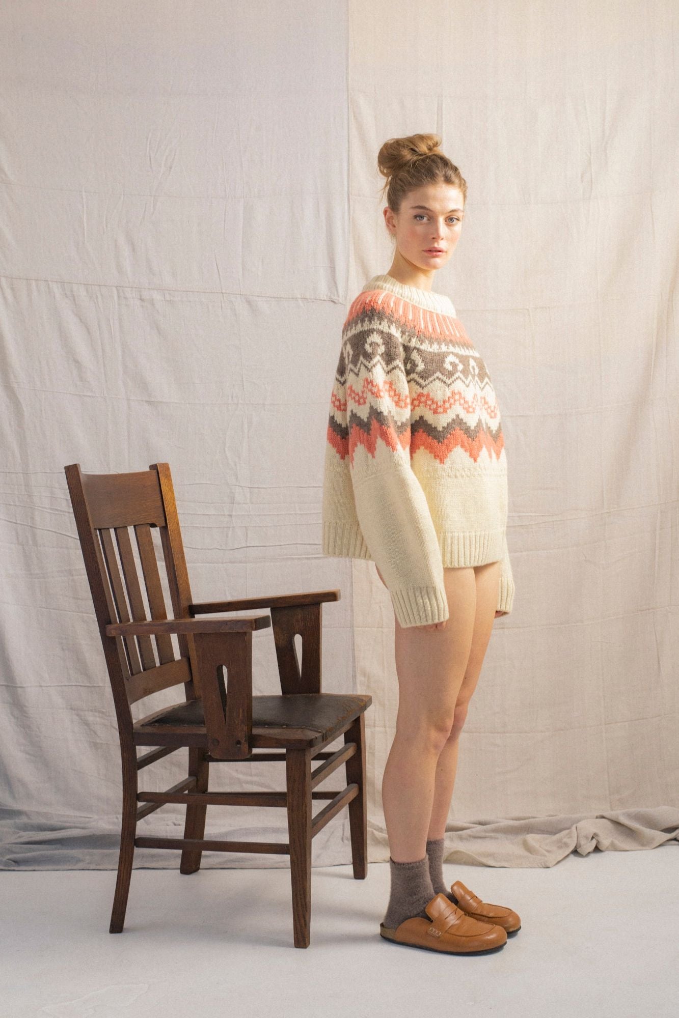 Fleetwood Jumper in Ecru with Shrimp & Loam