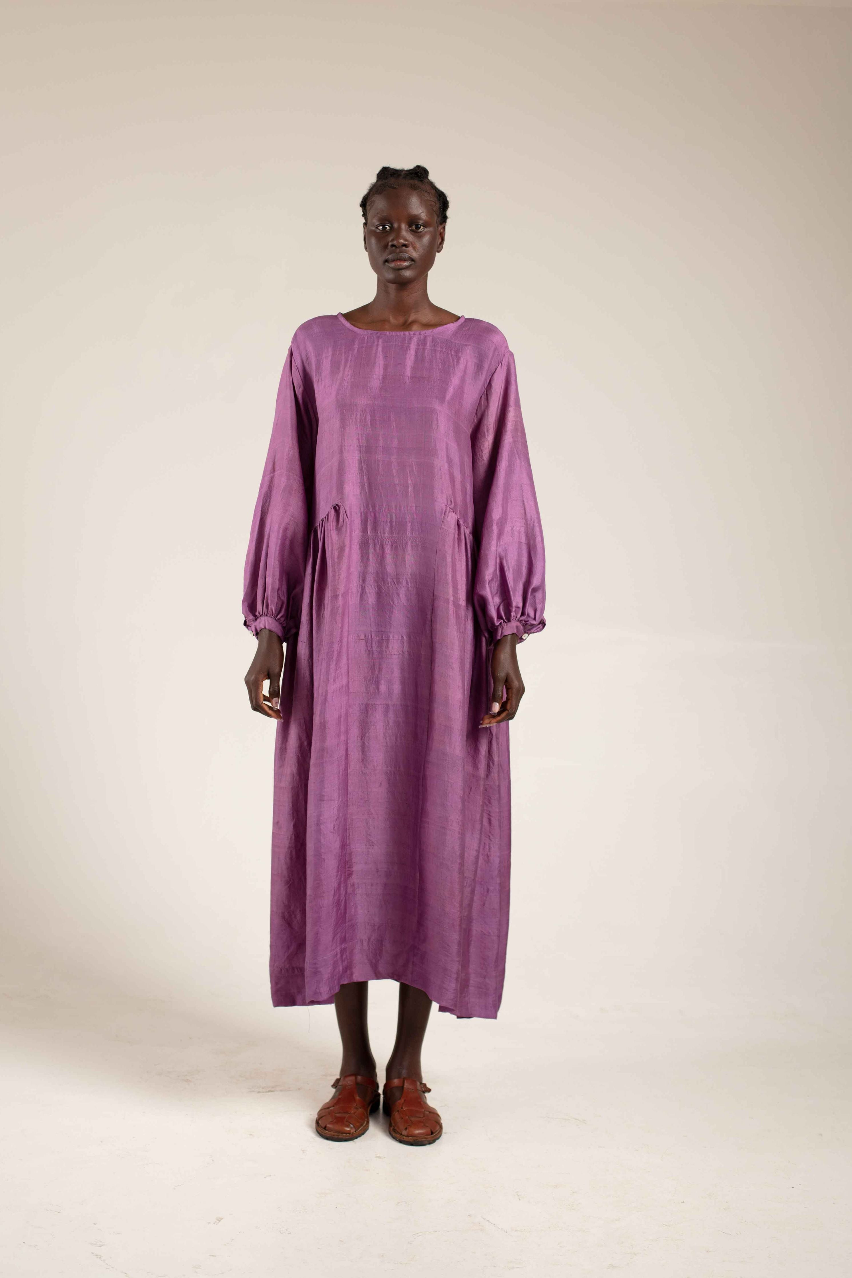 Handloom silk Balloon dress - lilac