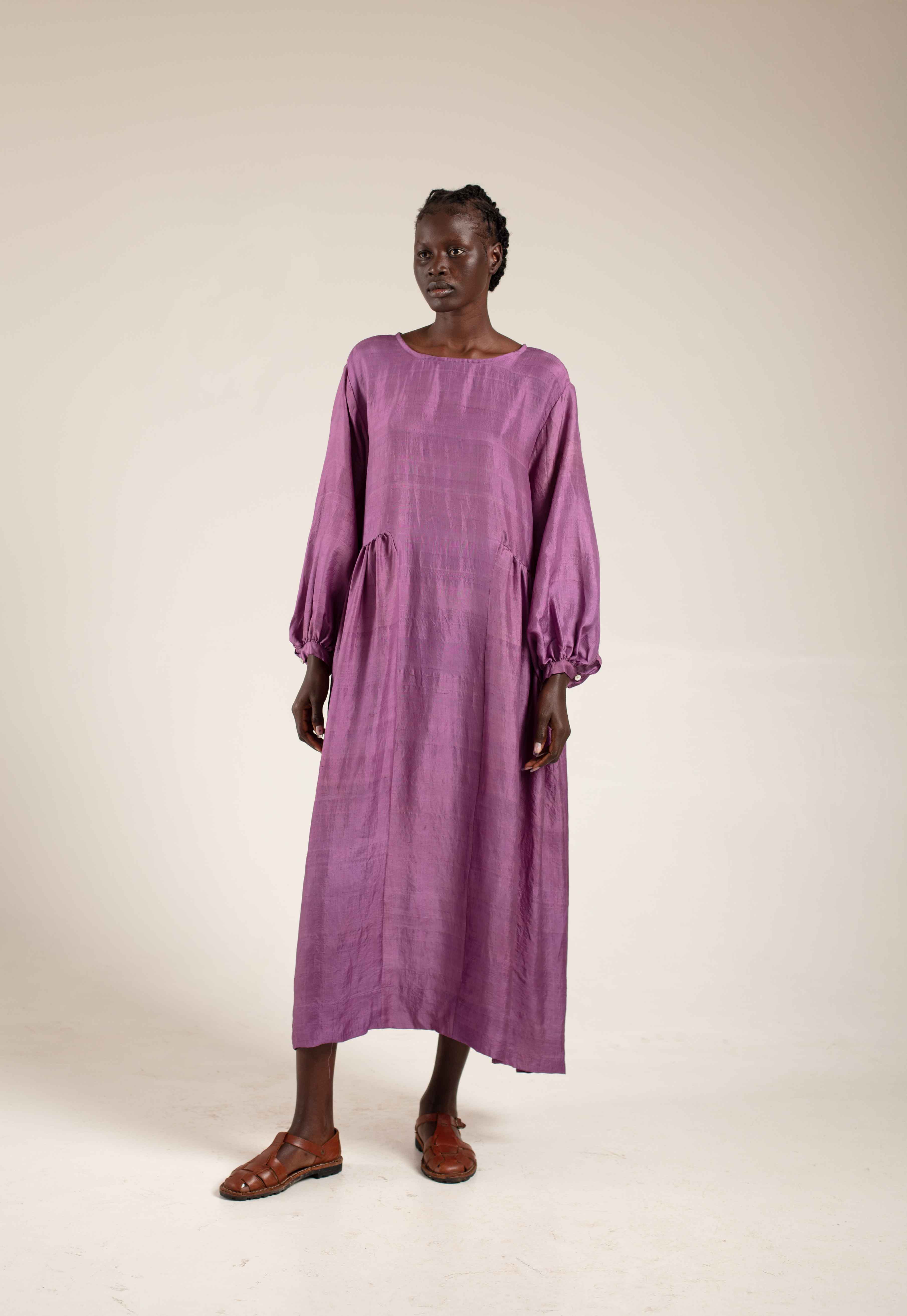 Handloom silk Balloon dress - lilac