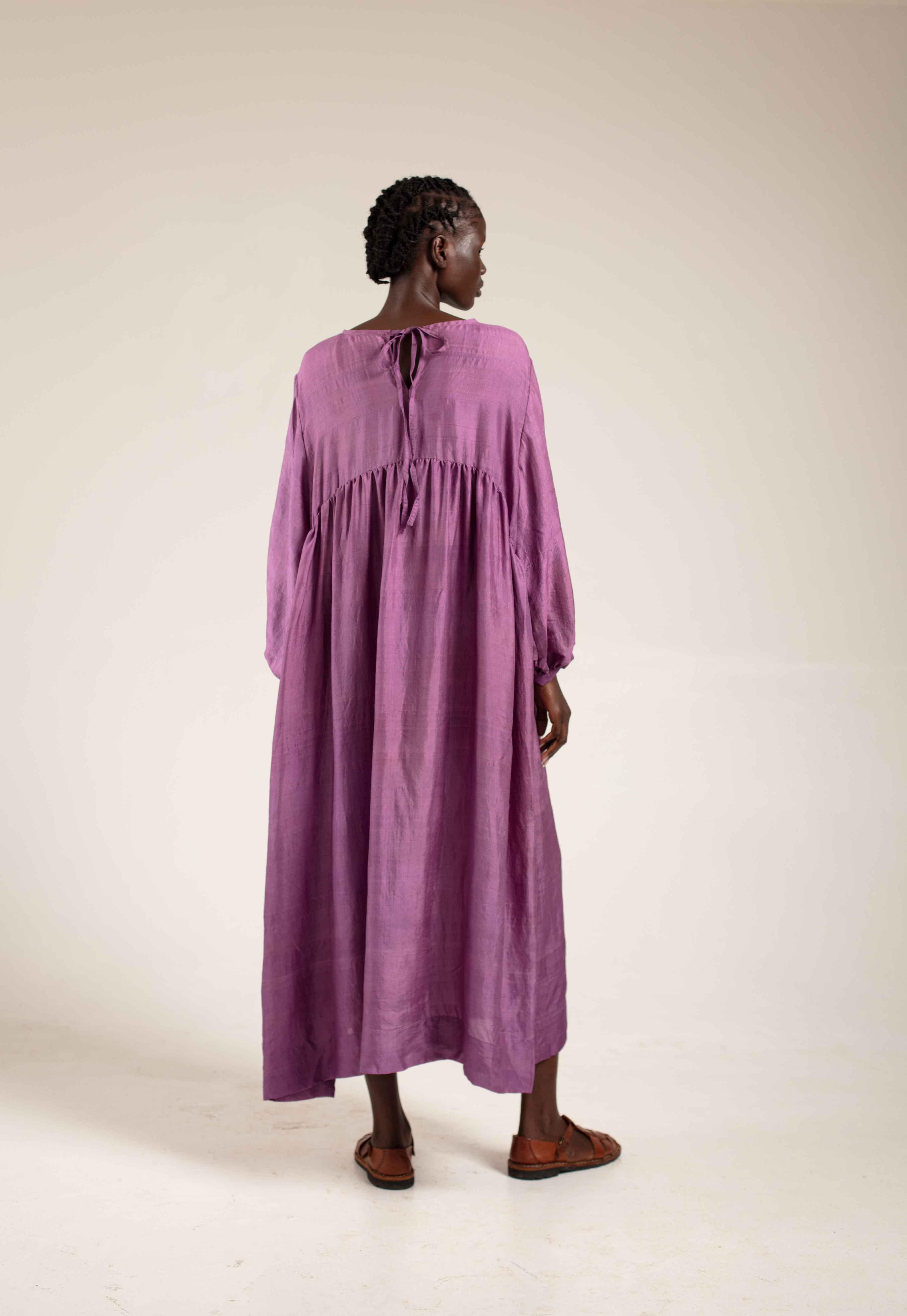 Handloom silk Balloon dress - lilac