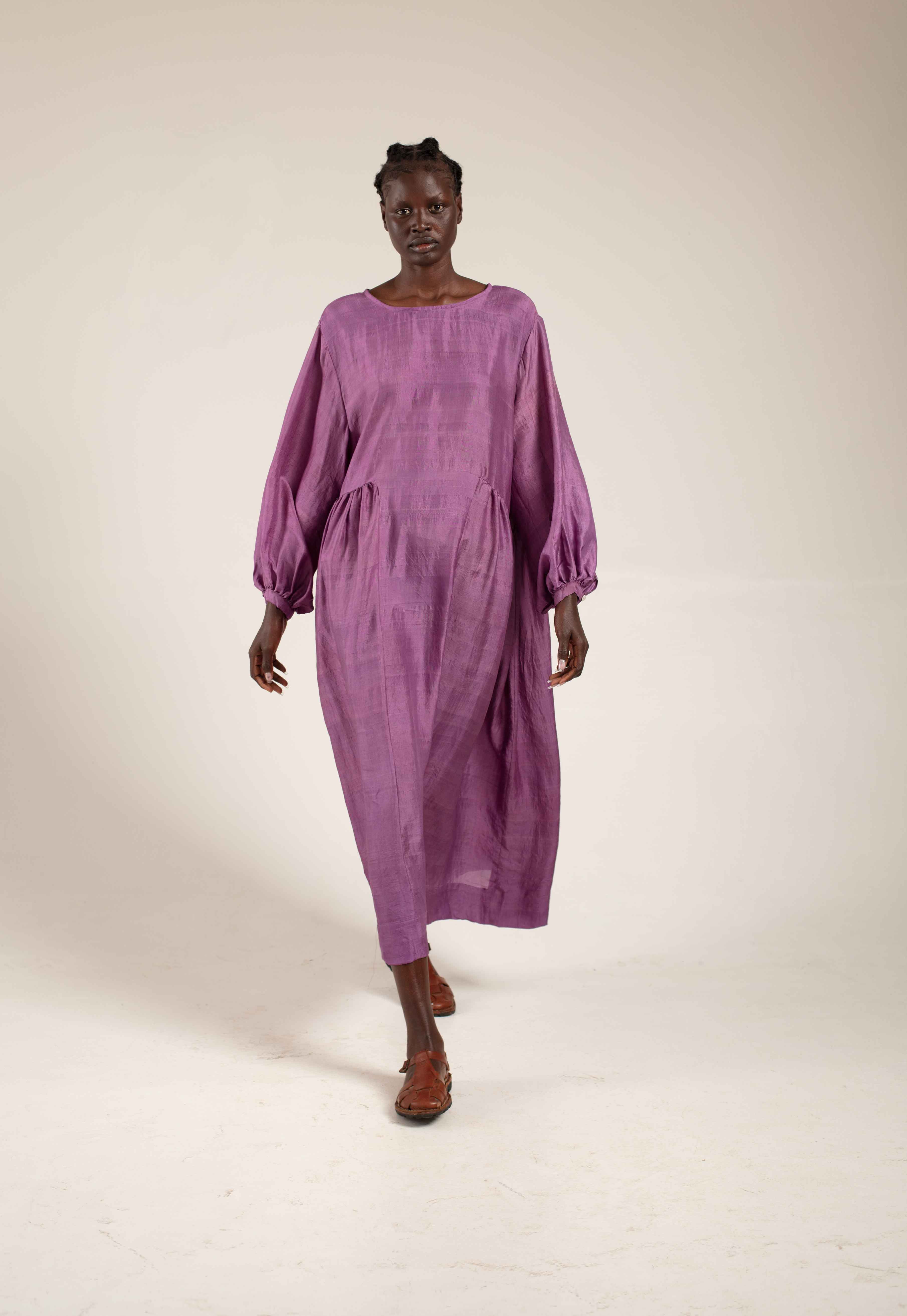 Handloom silk Balloon dress - lilac