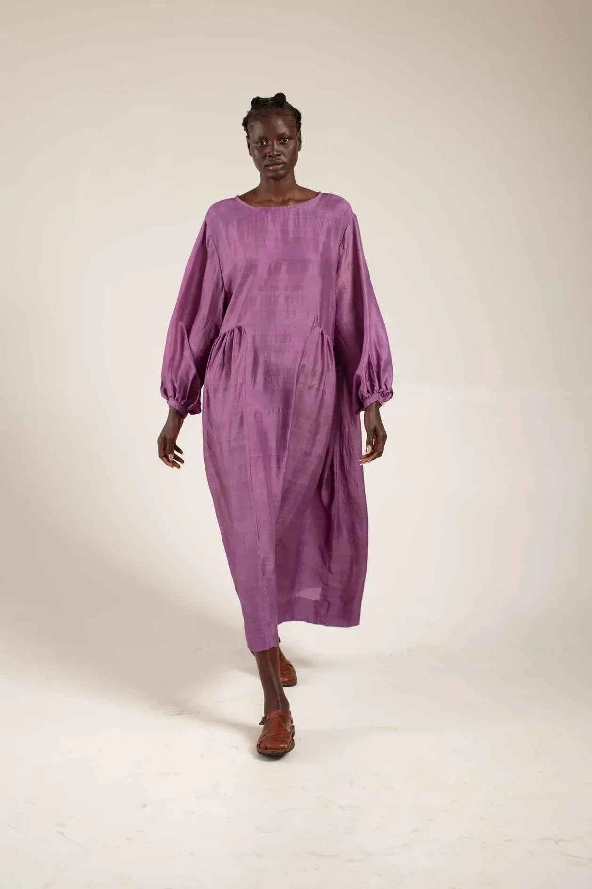 Handloom Balloon Dress - Lilac