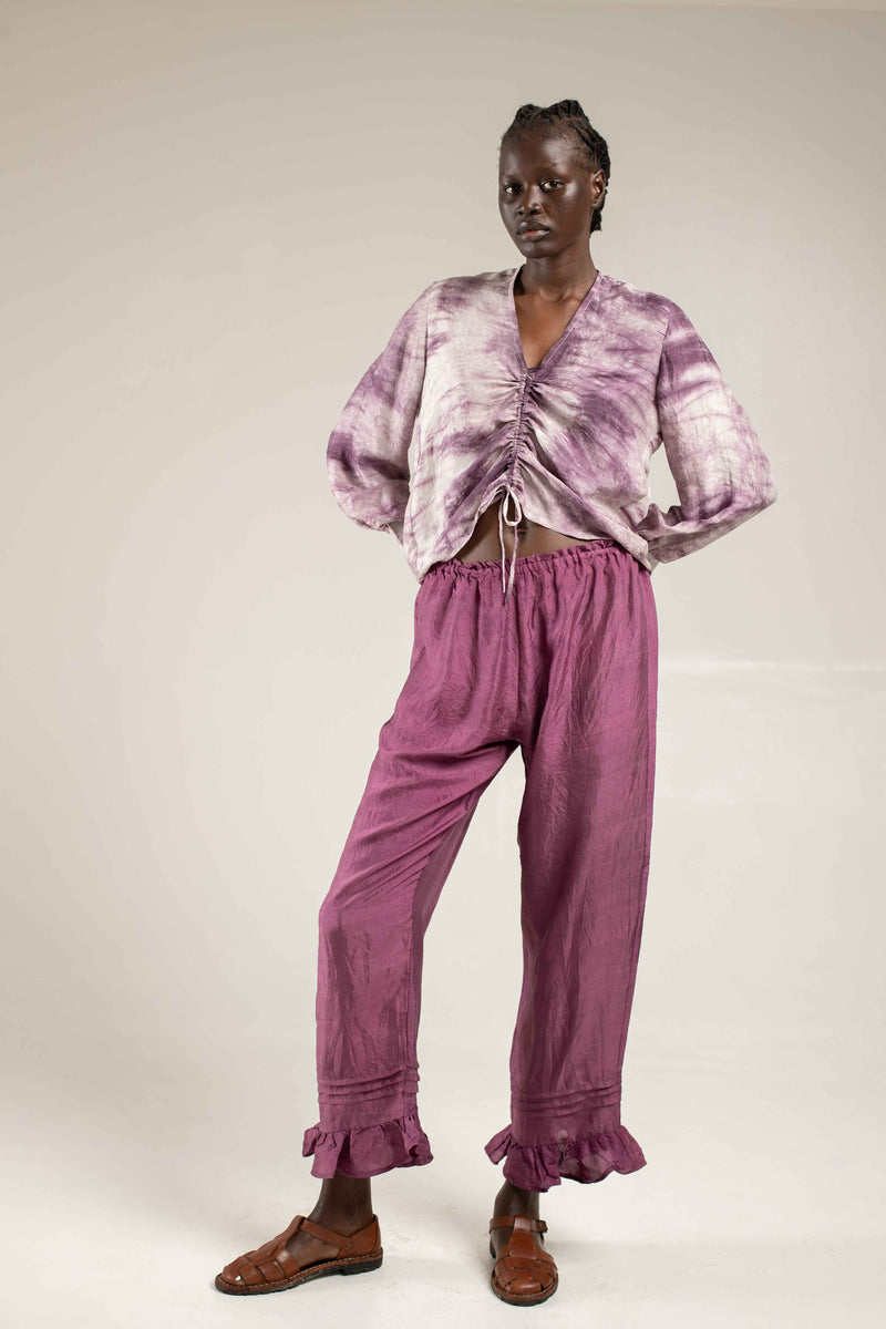 Rouched silk shirt - Shibori lilac