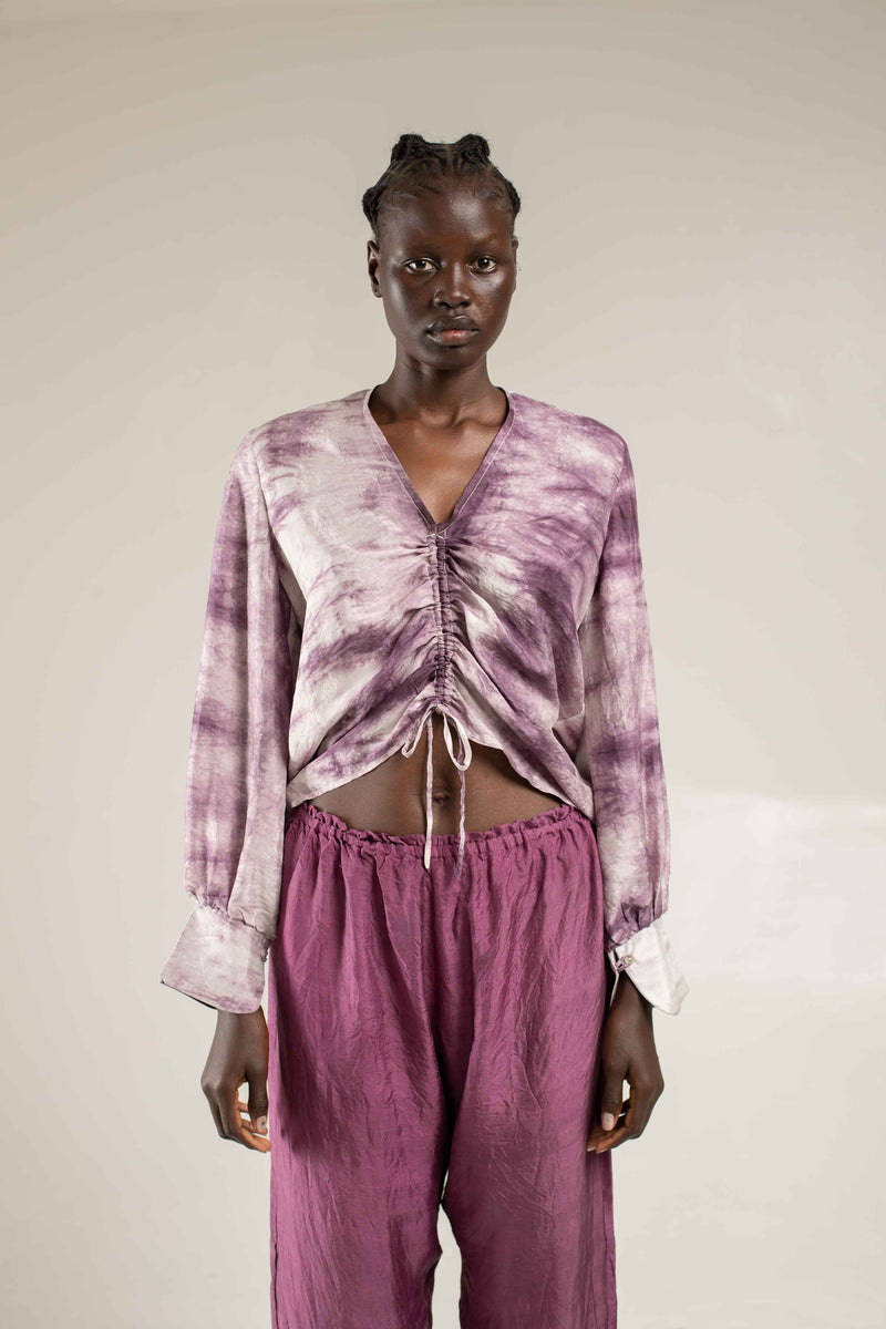 Rouched silk shirt - Shibori lilac