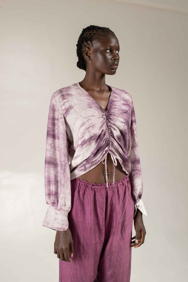 Rouched silk shirt - Shibori lilac